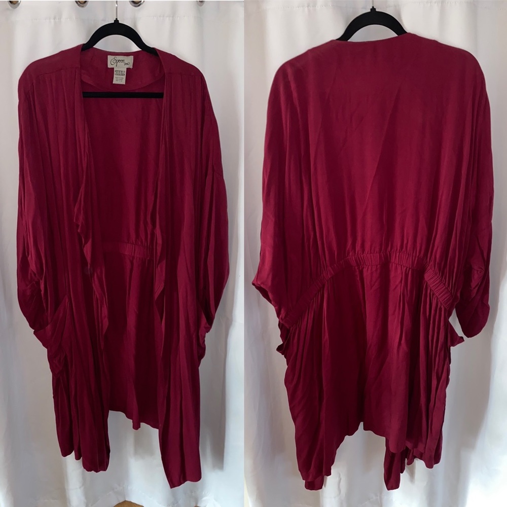 ⬇️SpoonJeans burgundy waterfall front light trench jacket